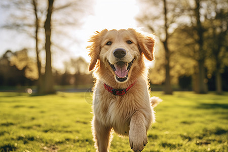 快乐的小狗在阳光下奔跑图片