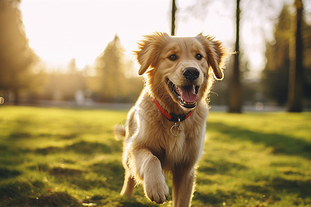 欢乐奔跑的金毛犬图片