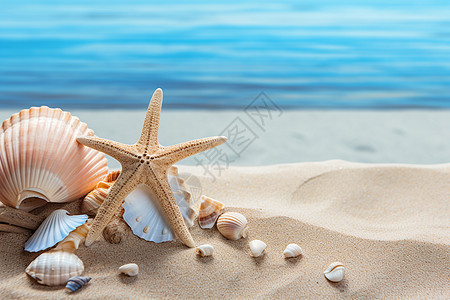 沙滩上多样的贝壳图片