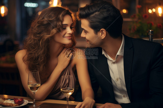 共享晚餐的浪漫情侣图片