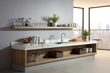 现代木质厨房家具装潢图片