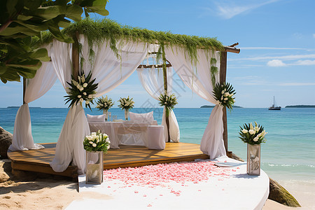 夏季奢华的沙滩婚礼现场图片