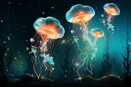 水底飘逸的水母插图图片