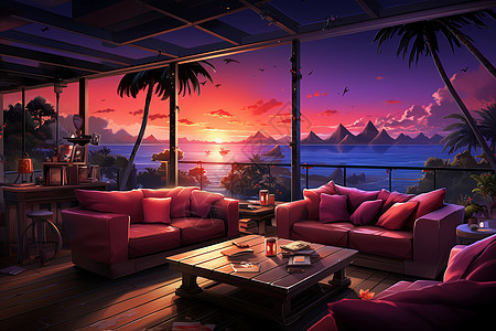 宁静舒适的海边阳台装饰图片