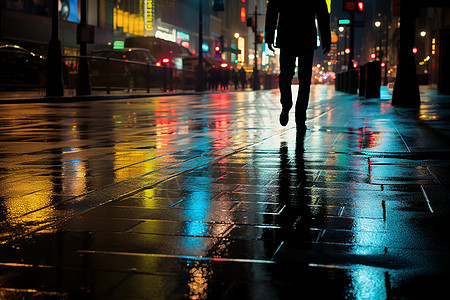 城市夜晚雨后的地面图片