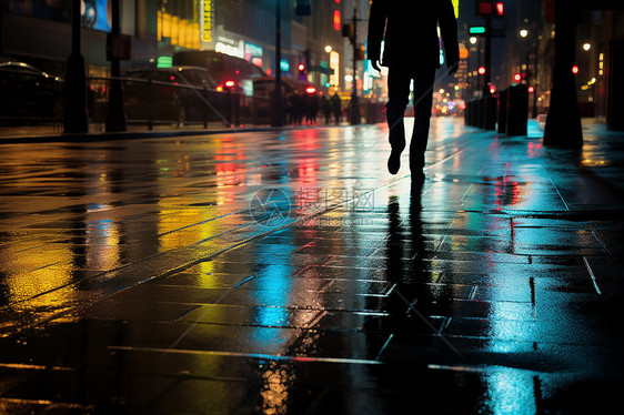 城市夜晚雨后的地面图片