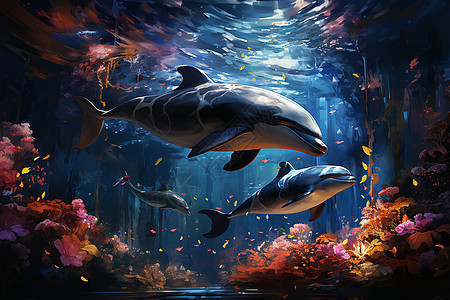 奇妙的海中海豚插图图片