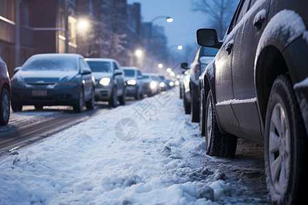 冬季路面上的积雪高清图片