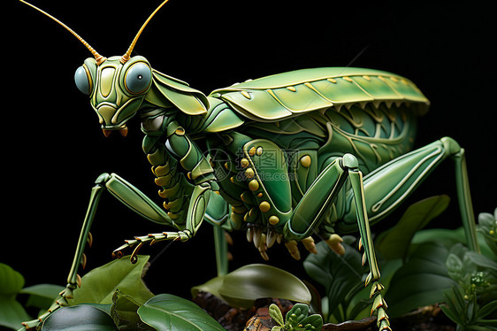 立体的绿色野生螳螂图片