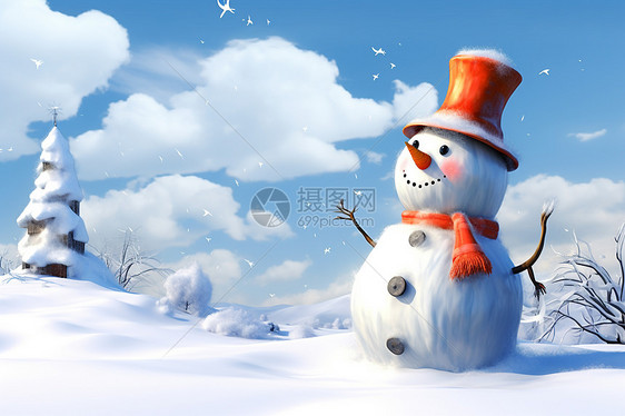 冬季雪中呆萌的小雪人图片