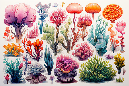 品种多样的珊瑚拼贴图图片