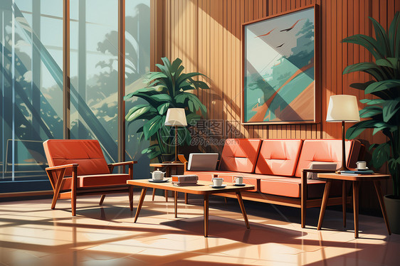 现代风格的休息室插图图片