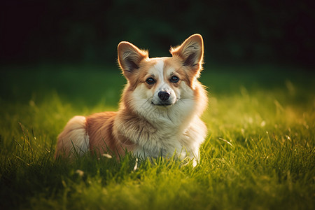 忧郁的狗狗在草地上高清图片