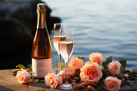 庆祝的香槟与鲜花背景图片