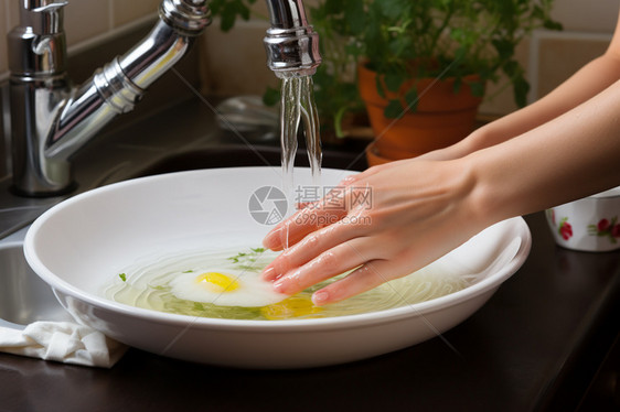 女士正在水槽洗手图片