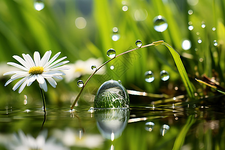 小雨水中的一朵雏菊图片