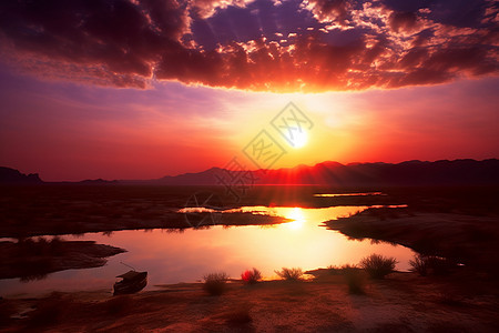 日落时沙漠中的水域图片
