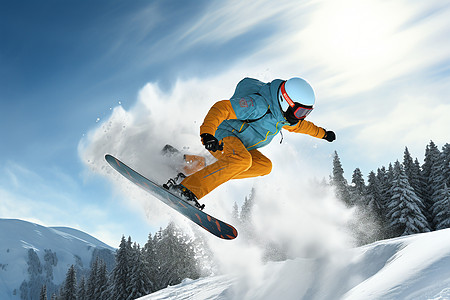 女性跳跃在山坡上滑雪的女性背景