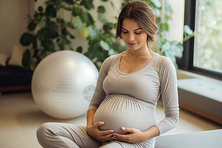 瑜伽垫上面怀孕的女性背景图片