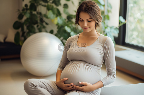 瑜伽垫上面怀孕的女性图片