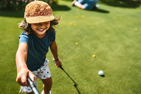 打高尔夫球的可爱女孩图片