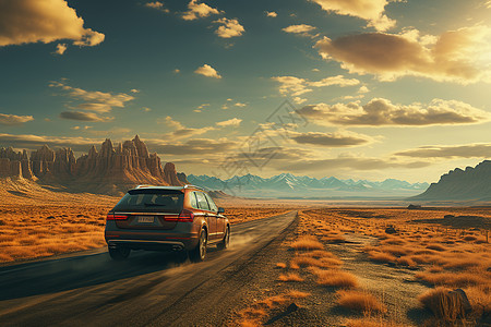 沙漠公路上的汽车图片