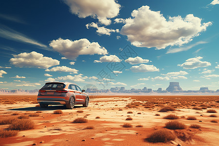 炎热沙漠里飞驰的汽车图片