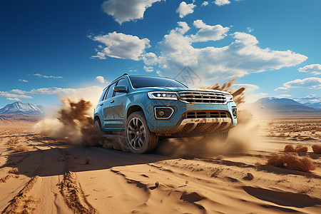 沙漠里行驶的汽车图片