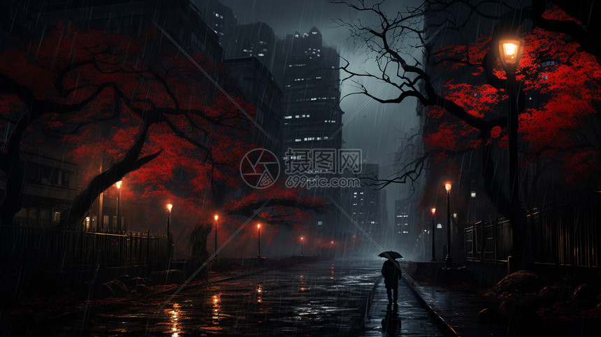 雨天街道上的行人插画图片下载-正版图片600677093-摄图网