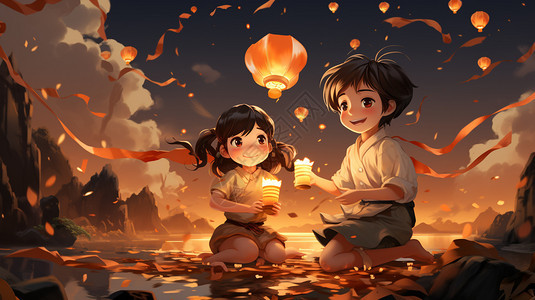 中秋节拿着蜡烛的孩子背景图片