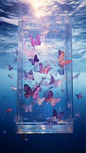 海洋里的玻璃蝴蝶背景图片