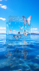 海洋上的玻璃蝴蝶背景图片