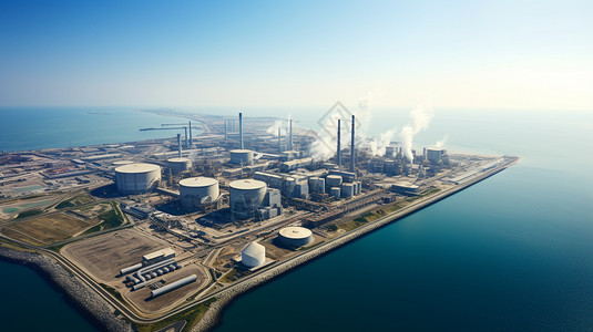 海洋中大型的工业建设背景图片