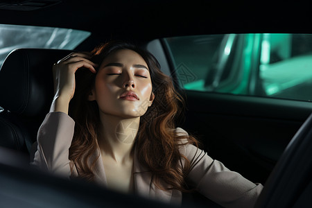 疲惫驾车的年轻女性图片