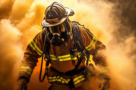 大火中救火的消防员背景图片