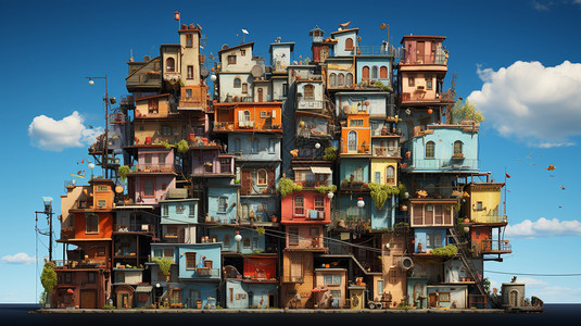 动漫世界中的房屋建筑背景图片