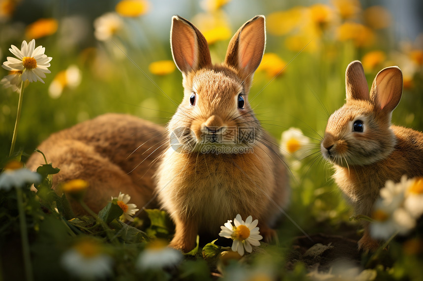 公园里的两只野兔图片