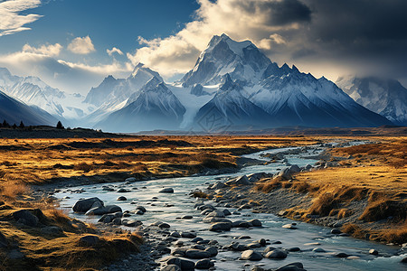 高山白云冰山河流背景