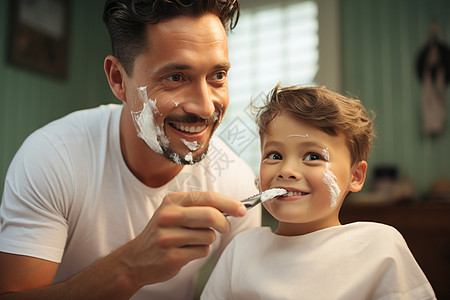 父亲教儿子刮胡子背景图片