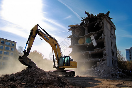 拆迁中的巨型挖掘机背景图片