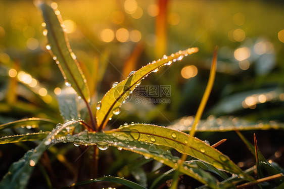 清晨的露水中的植物图片