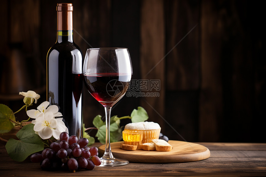 红葡萄酒与奶酪图片