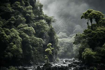 翠绿林地间一条河流图片