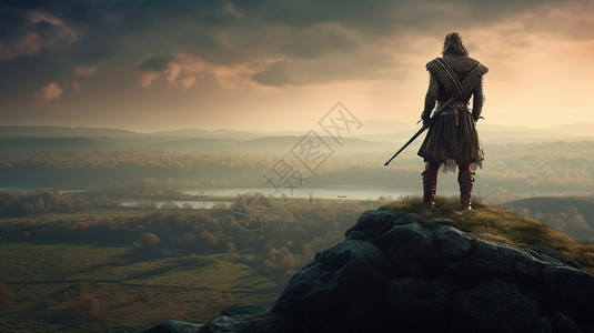 凯尔特战士站在山上背景图片