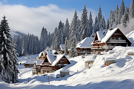 冬日飘雪的山脉背景图片