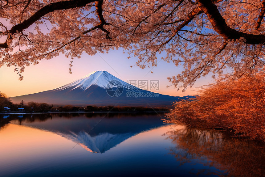 日本富士山湖畔景色图片