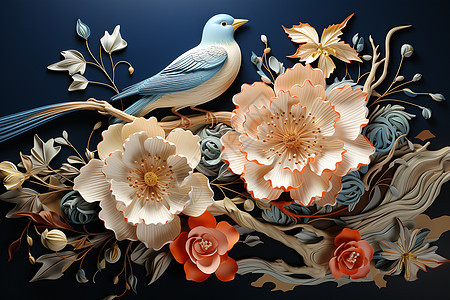 3D立体花卉鸟类艺术插图图片