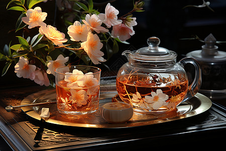 柔美清幽的玻璃茶壶图片
