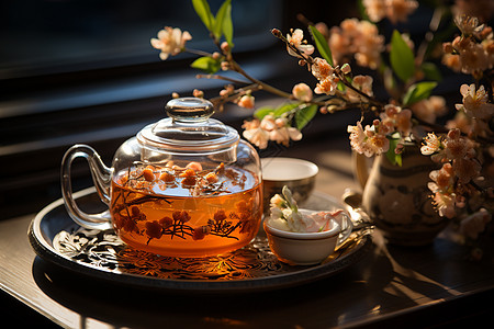 茶香四溢的中国茶具背景图片
