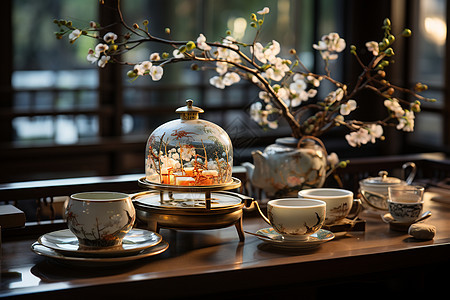 精美的陶瓷中式茶具背景图片